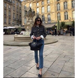 TAHARI Venetia Jacket Blue Boucle Tweed Cropped Formal Blazer Classic 6 Petite